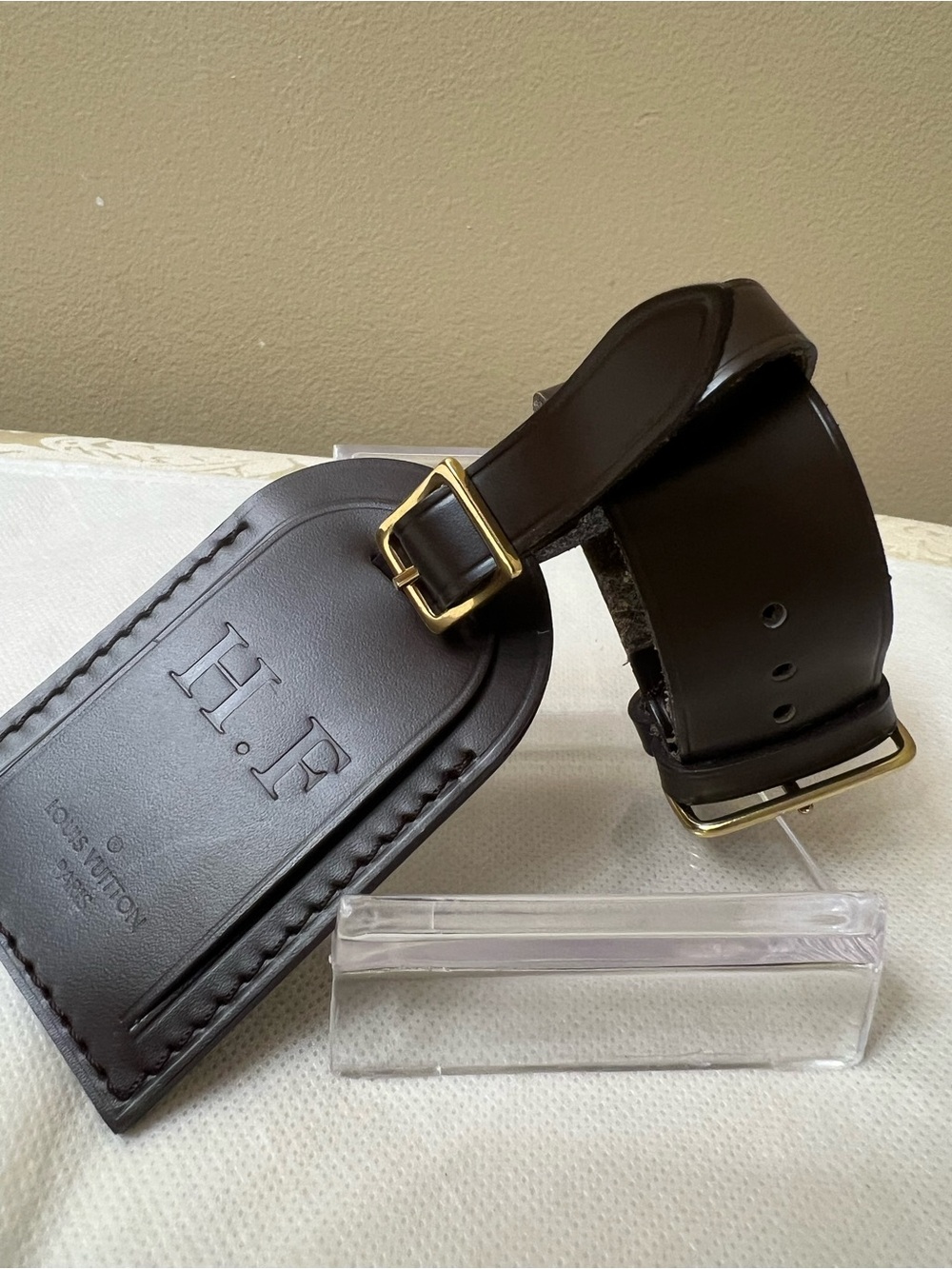 Louis Vuitton Leather Luggage Tag and Belt Set